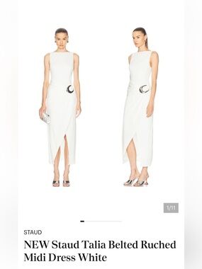 STAUD White Ruched Midi Dress with Crescent Belt

* Worn once*
